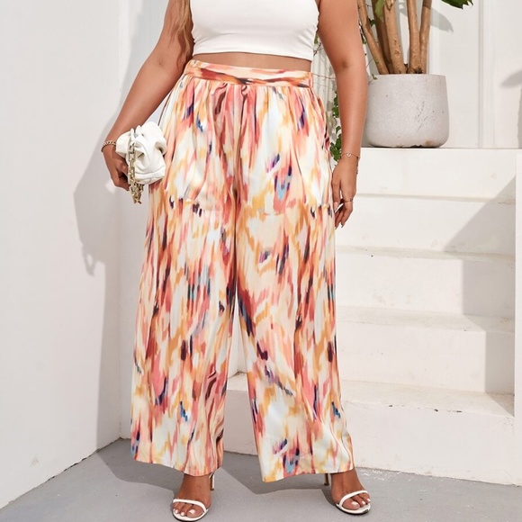 Boho plus size Tie Dye side slit wide leg palazzo pants - Picture 2 of 5